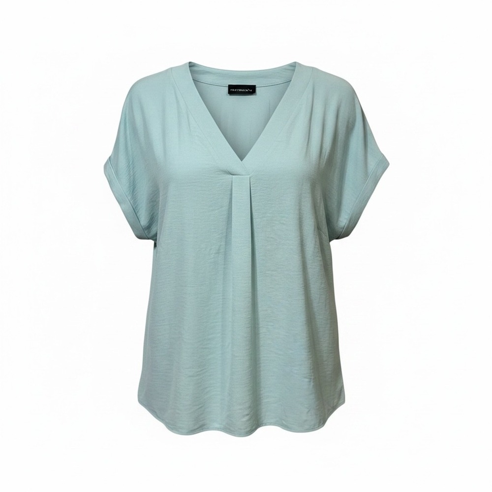 Fortune + Ivy Jane Blouse Mint Green V-Neck Mixed Media Short Sleeve Top 1X